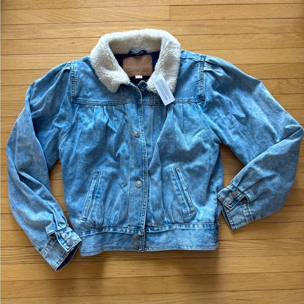 NWT- American Eagle Denim Jacket with Faux Fur